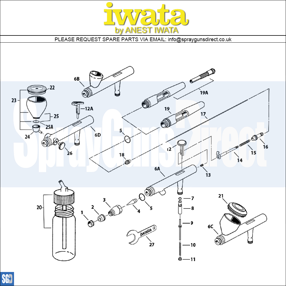 Iwata Takumi Eclipse Side Feed Airbrush (IW-ECL-350T) Parts Breakdown