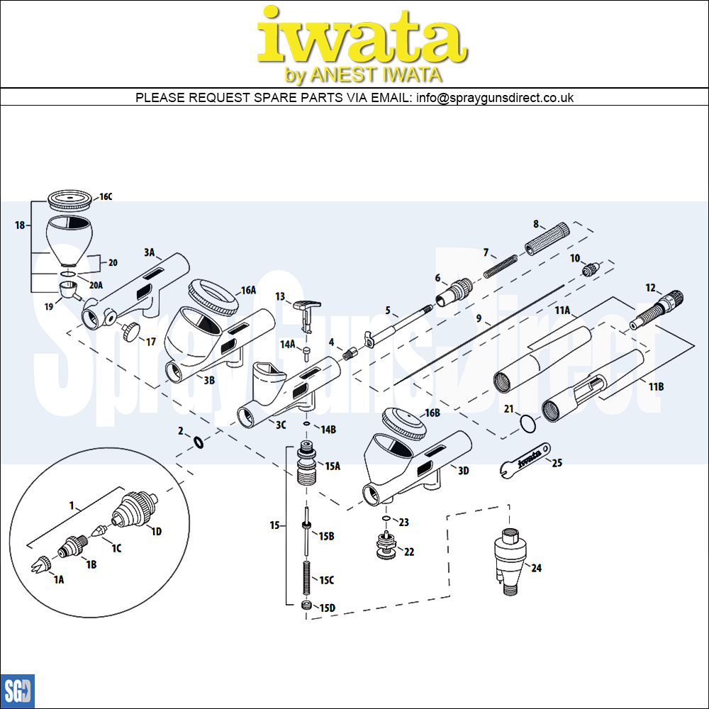 Iwata Takumi Custom Micron Airbrush (IW-CM-350T) Parts Breakdown