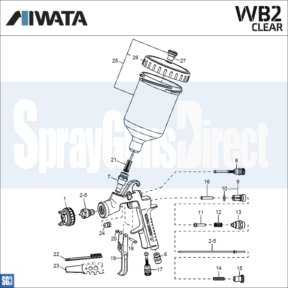 Iwata W400 WB2 Clearcoat Spray Gun Parts Breakdown Spray Guns Direct