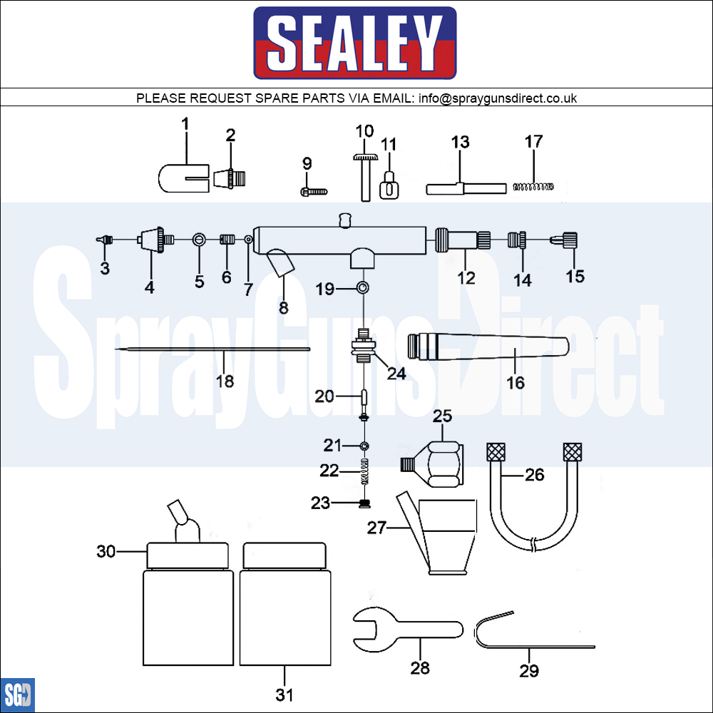 Sealey Professional Airbrush Kit (AB932) Parts Breakdown Spray Guns Direct