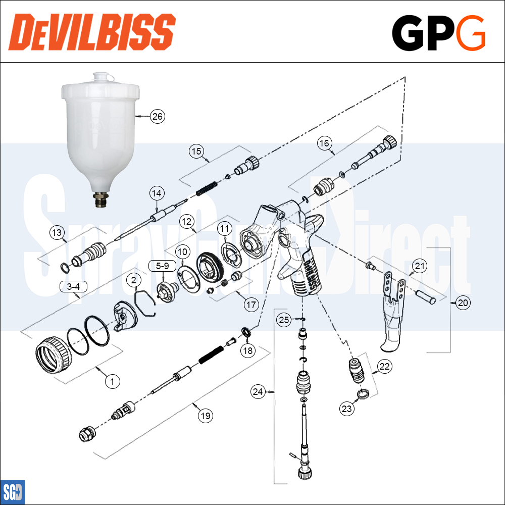 devilbiss gpg gravity spray gun formerly pri pro lite sprayguns direct parts breakdown