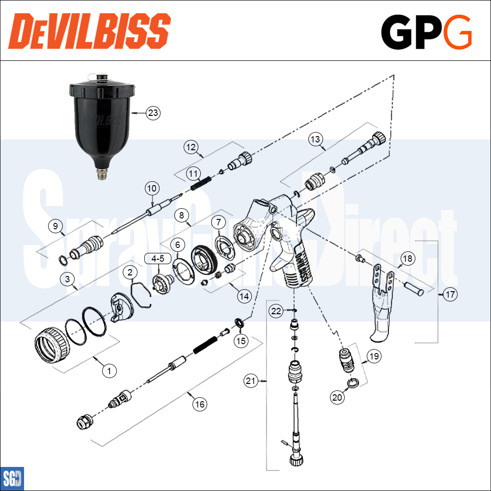 devilbiss gpg uv spray gun parts breakdown sprayguns direct