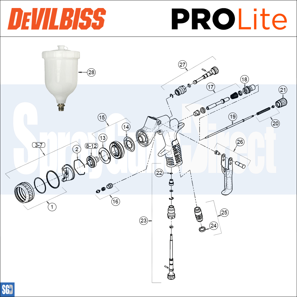 devilbiss pro lite spray gun parts breakdown sprayguns direct