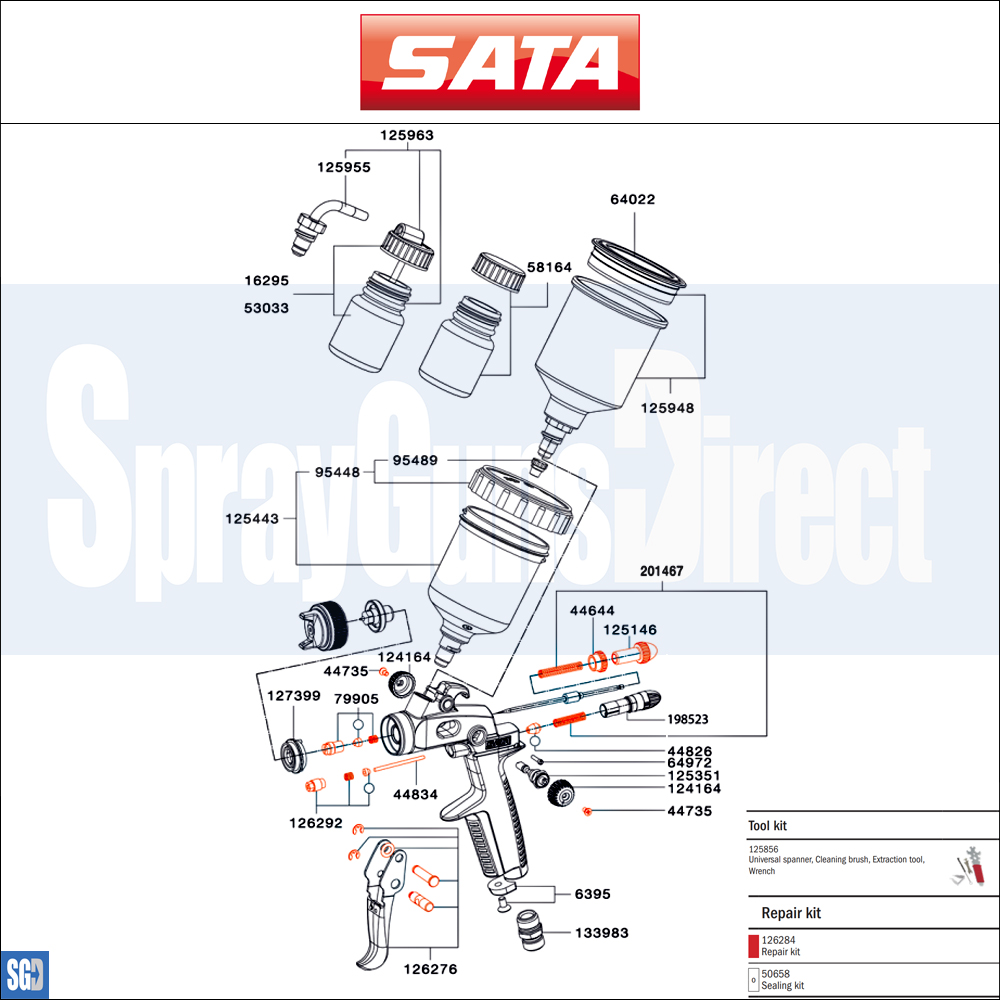 SATAminijet 3000 B Spray Gun Parts Breakdown