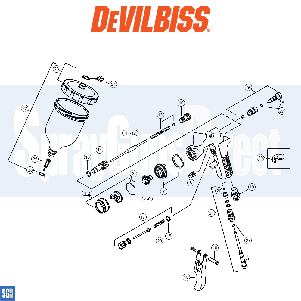 DeVilbiss GFG186 Conventional Spray Gun **DISCONTINUED** Parts Breakdown sprayguns direct