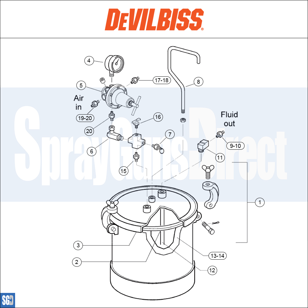 DeVilbiss Binks Pressure Feed Tank (83C-210-B) Parts Breakdown