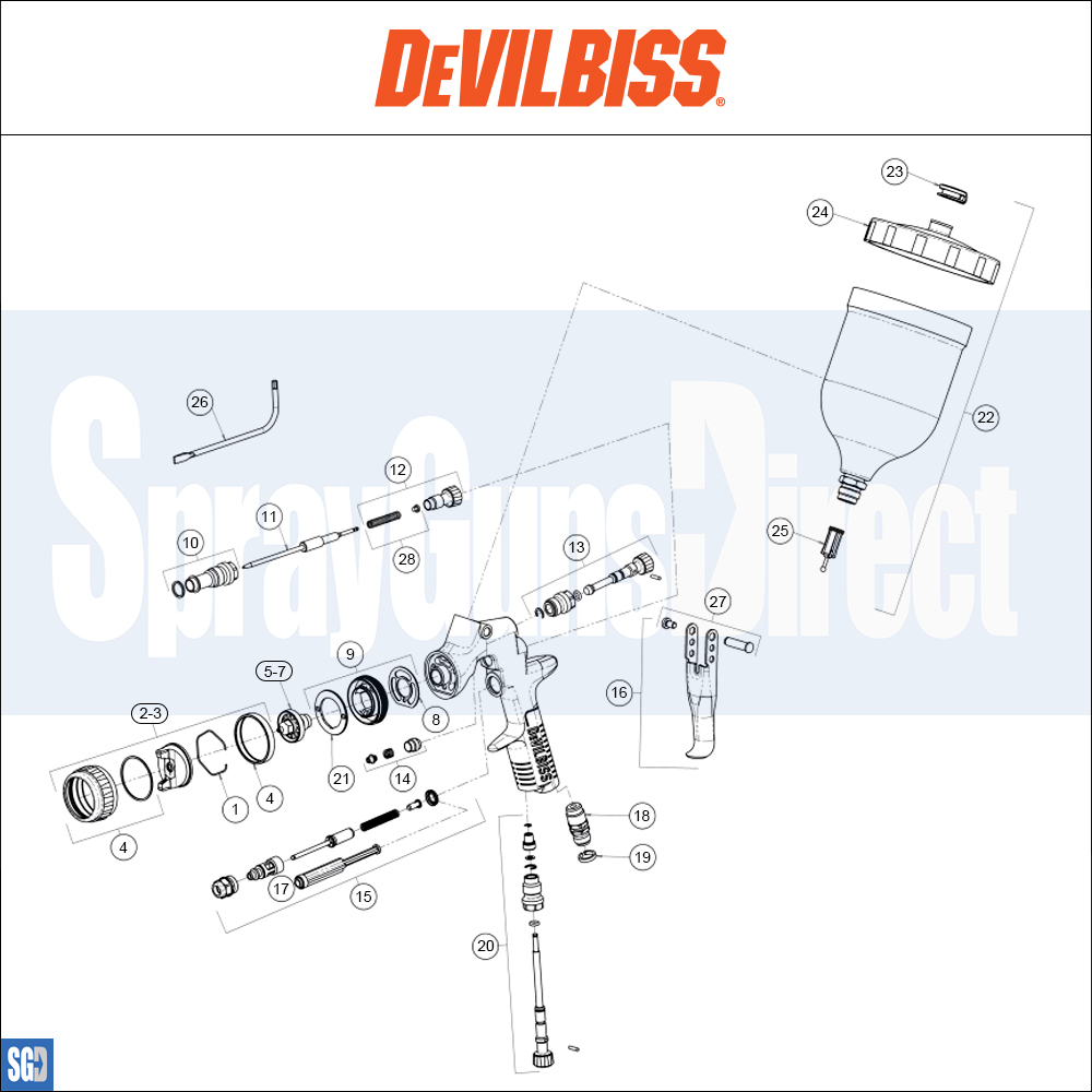 DeVilbiss GFG PRO Gravity Spray Gun **DISCONTINUED** Parts Breakdown