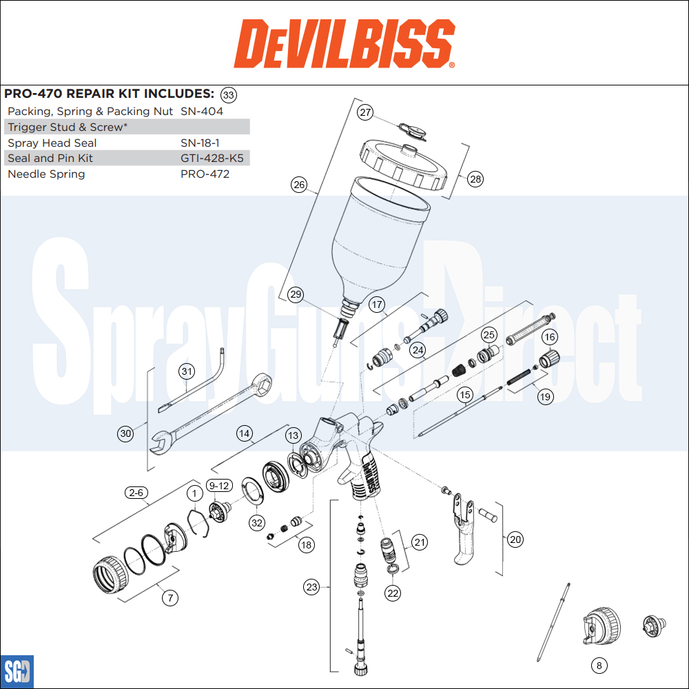 DeVilbiss GTi Pro LITE Spray Gun **Discontinued** Parts Breakdown