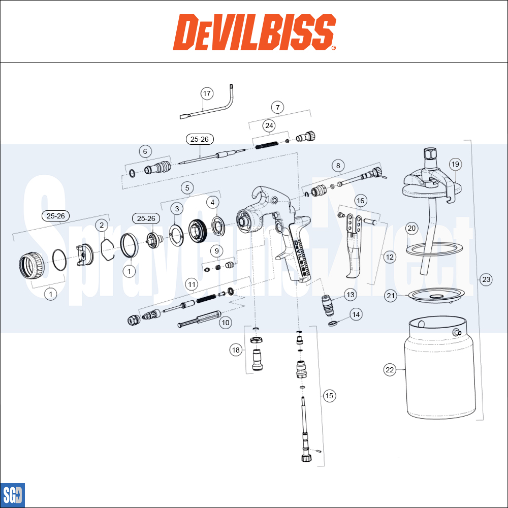 DeVilbiss GTi Pro Suction / Pressure Spray Gun **DISCONTINUED** Parts Breakdown