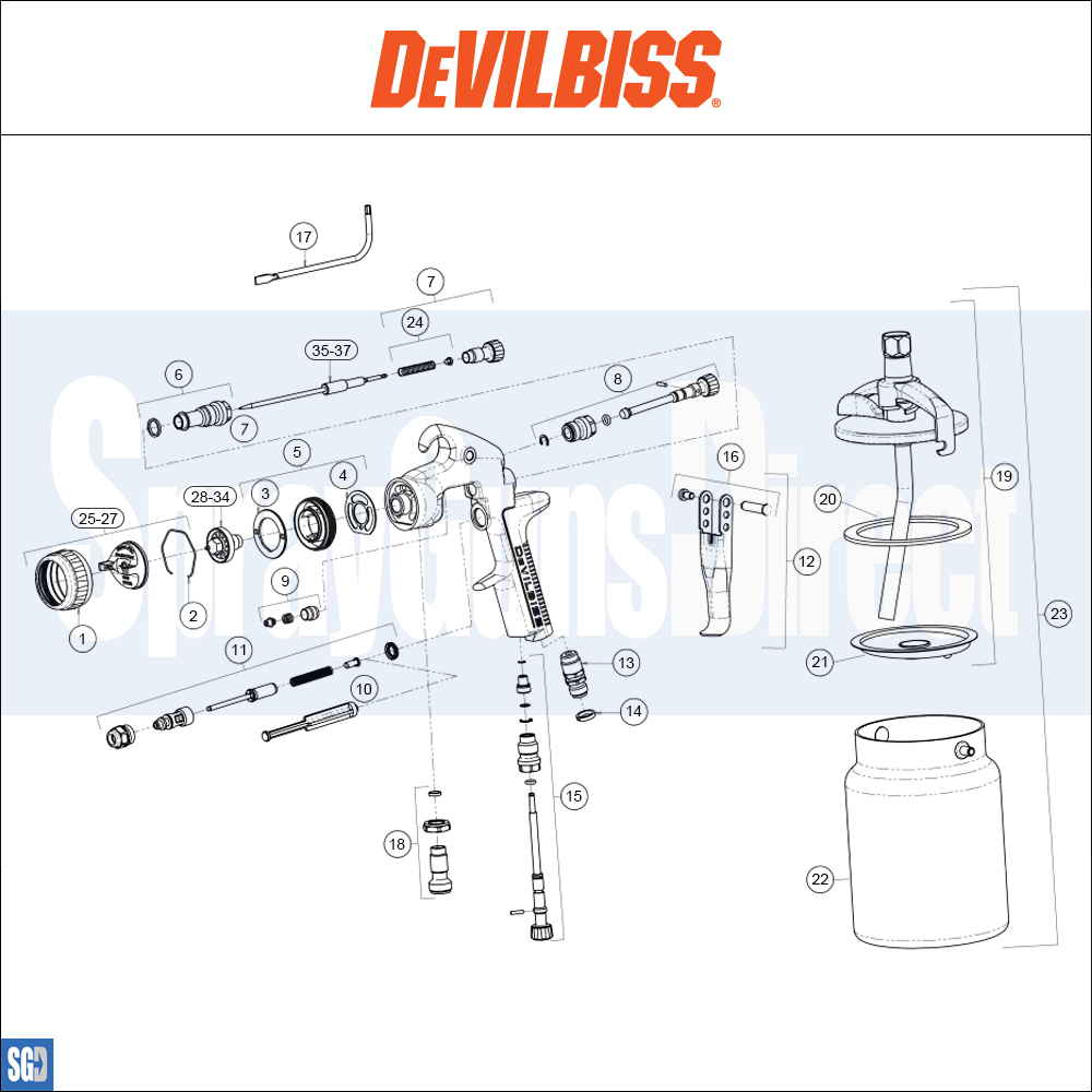 DeVilbiss JGA Pro Suction / Pressure Spray Gun **DISCONTINUED** Parts Breakdown