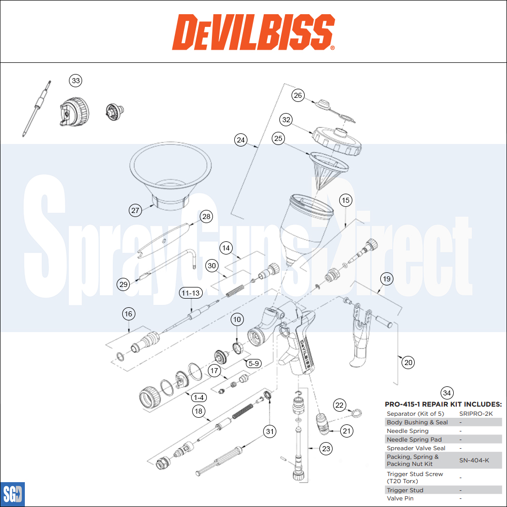 devilbiss sri pro lite spray gun parts breakdown spray guns direct