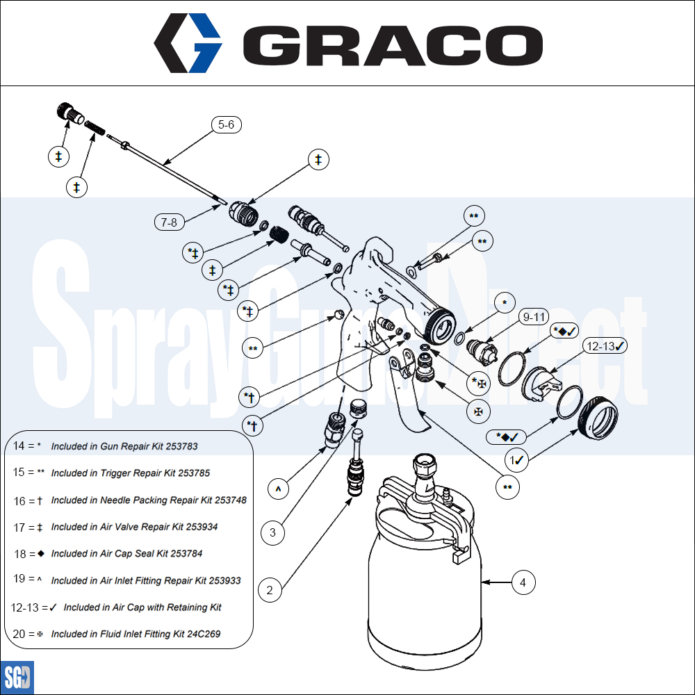 Graco Razor Siphon Suction A/S Spray Gun Parts Breakdown sprayguns direct