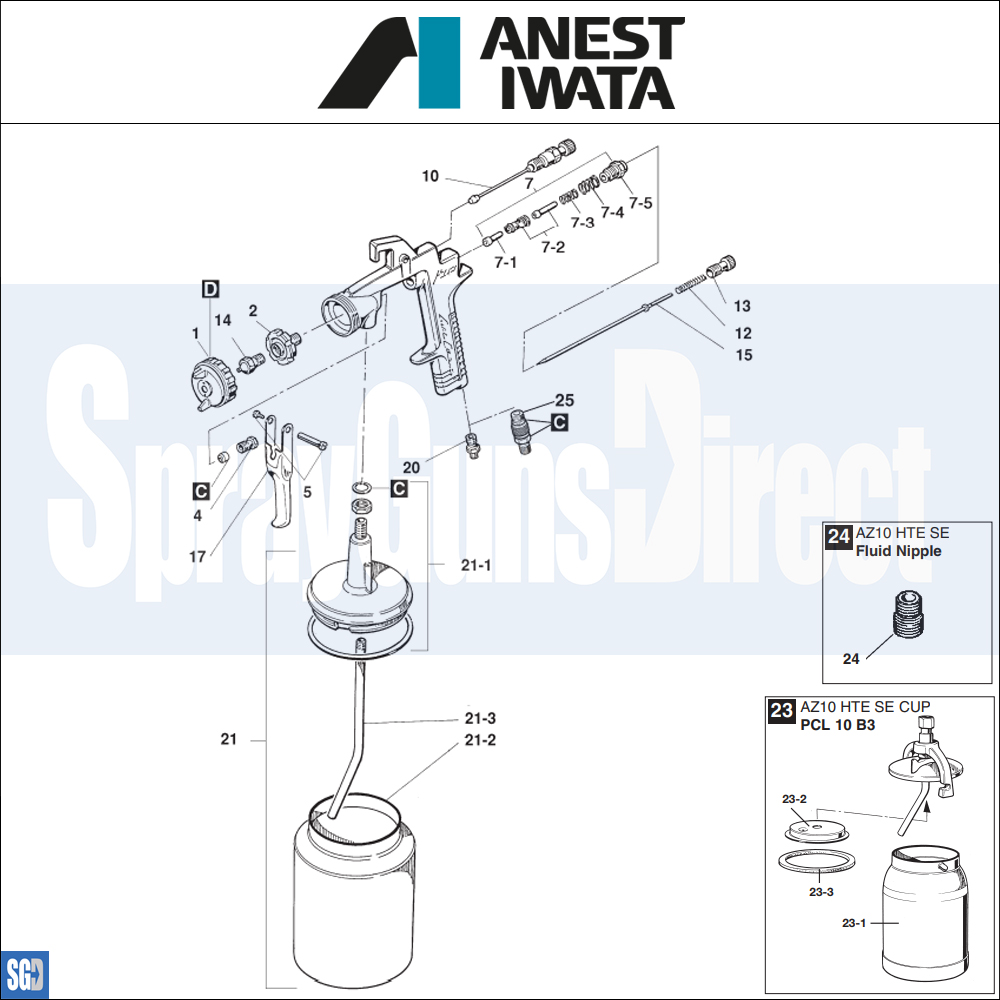 Iwata AZ10 HTE Spray Gun **DISCONTINUED** Parts Breakdown