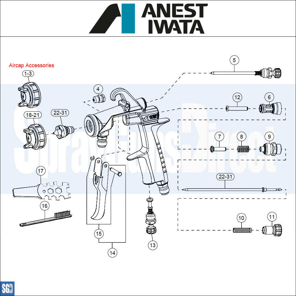 Iwata W200 Integra Pressure Spray Gun Parts Breakdown