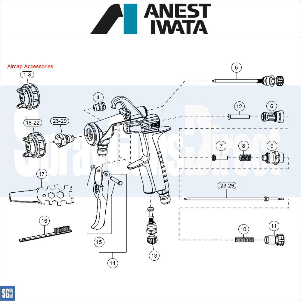 Iwata W200 Integra Suction Spray Gun Parts Breakdown