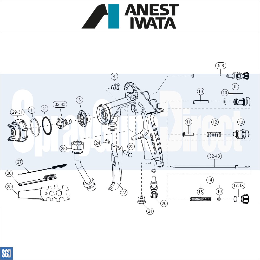 Iwata WS200 Spray Gun Parts Breakdown