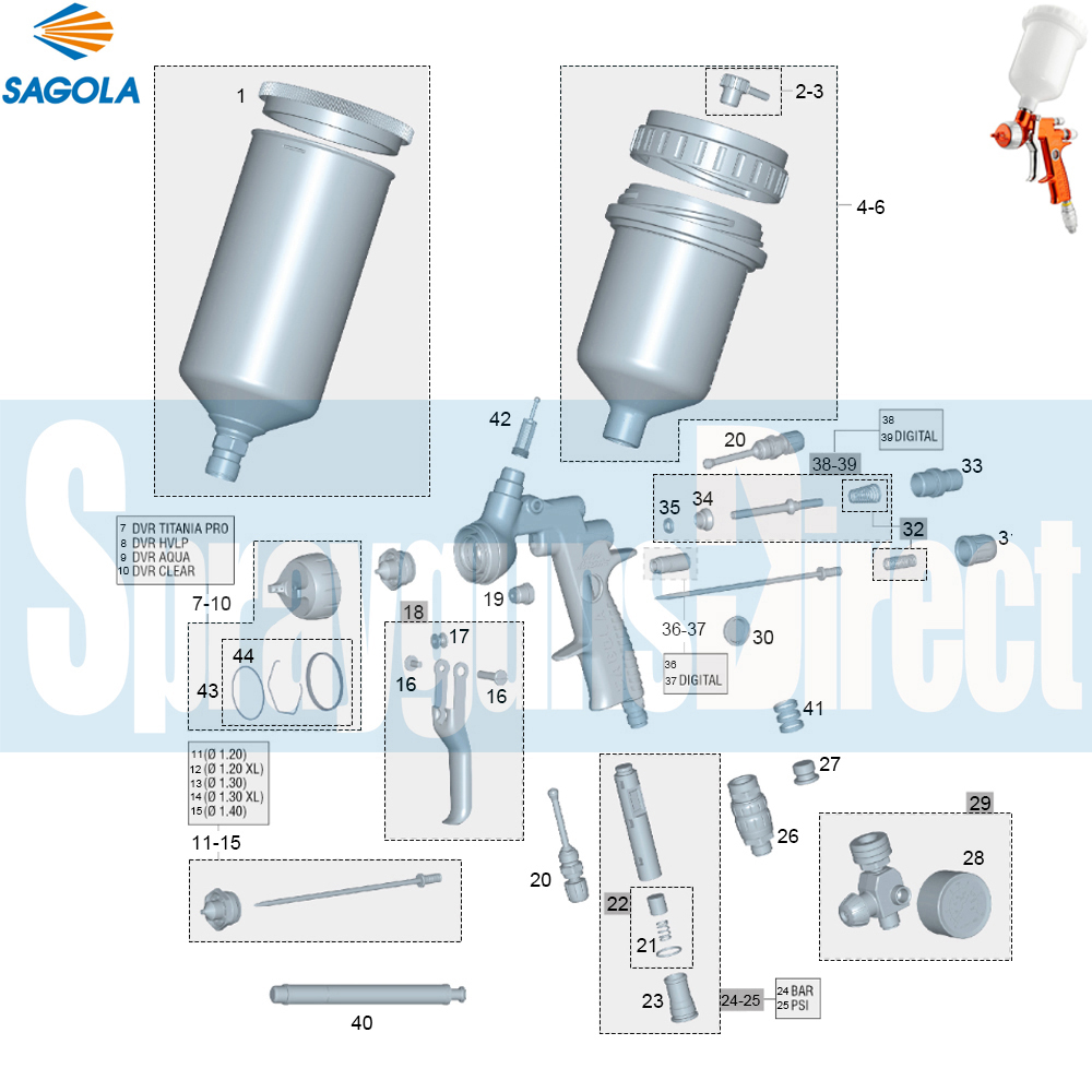 sagola 4600 xtreme spray gun parts breakdown sprayguns direct