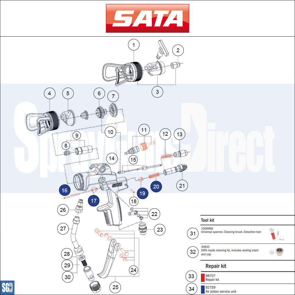 SATAjet 3000 K Spraymix Spray Gun Parts Breakdown