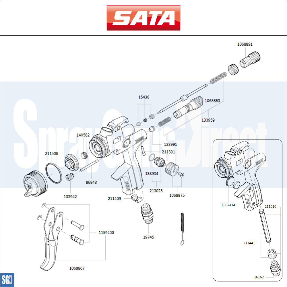 SATAjet X 5500 Clearcoat Spray Gun Parts Breakdown