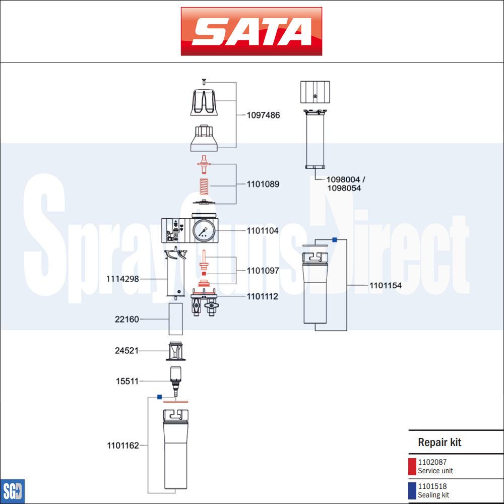 SATA filter 564 / 524 Parts Breakdown