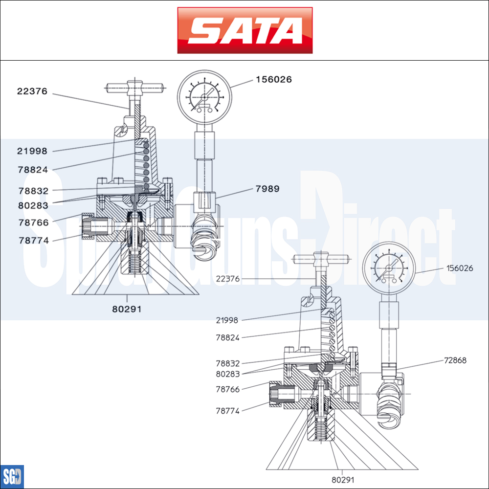 SATA Vario Top Spray Material Fine Pressure Regulator, cpl. (24422) Parts Breakdown