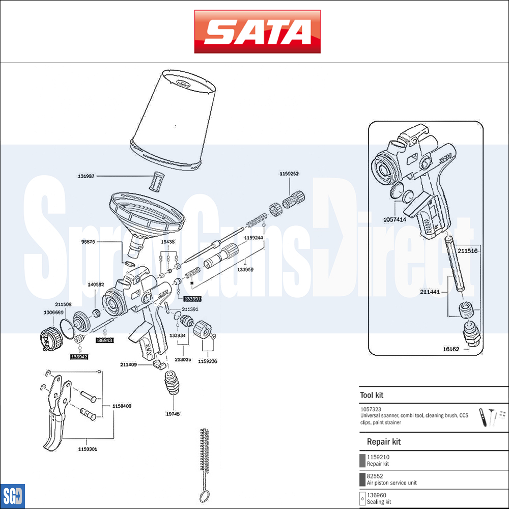 SATA X 5500 HVLP Future Spray Gun Parts Breakdown