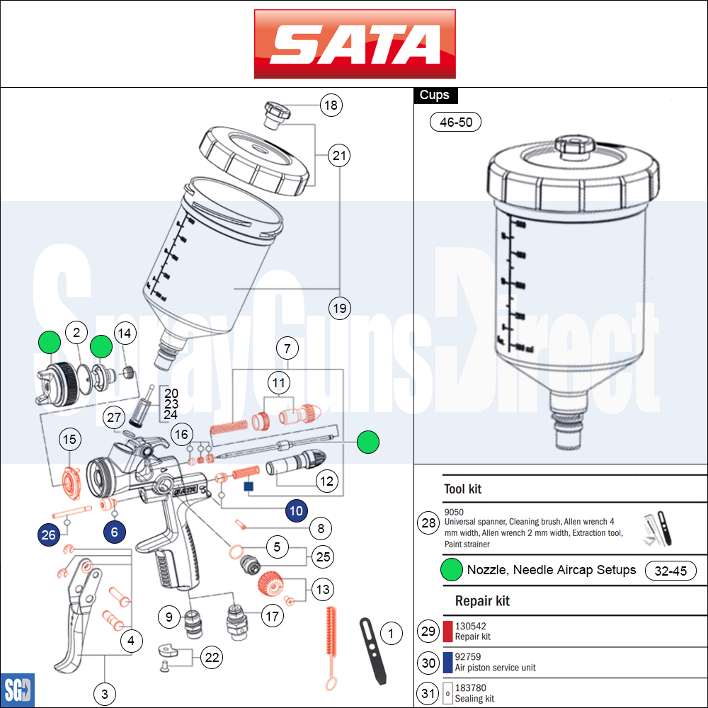 satajet 1000 b spray gun parts breakdown sprayguns direct