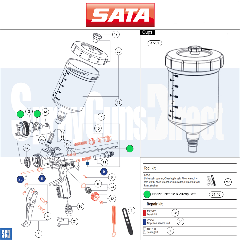 SATAjet 1000 B Lignum Spray Gun Parts Breakdown