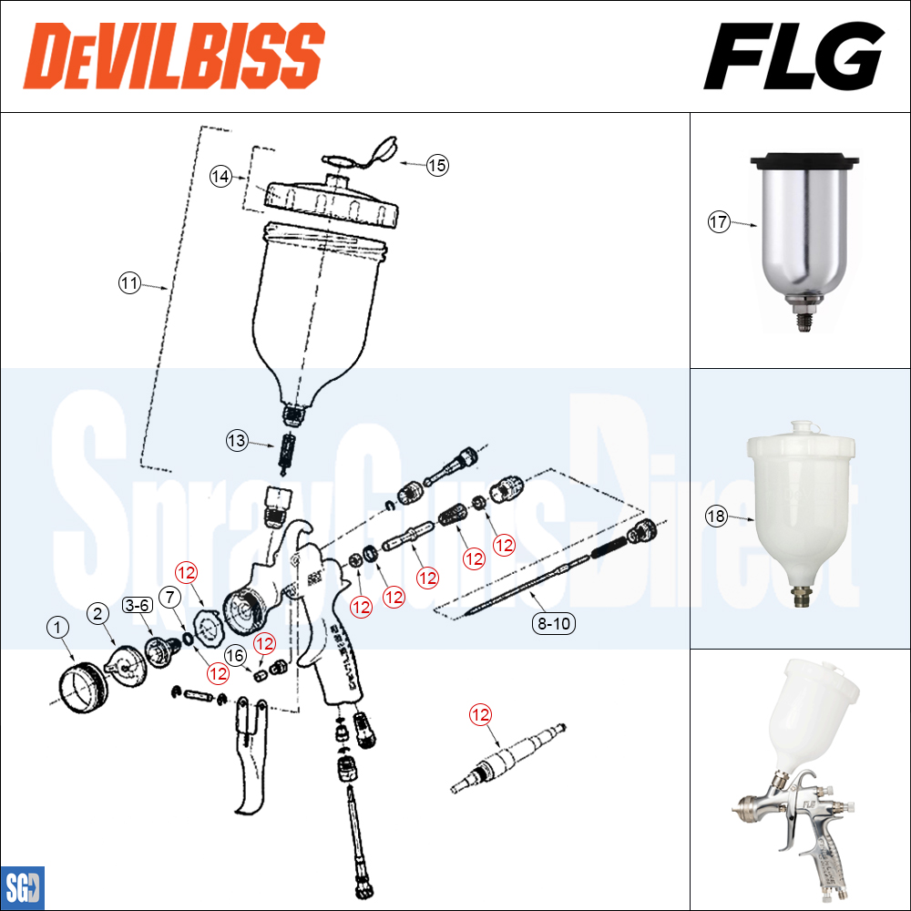 devilbiss flg5 spray gun parts breakdown sprayguns direct