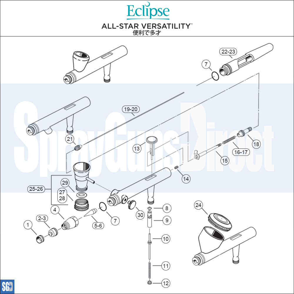 Iwata Eclipse Series Airbrush Parts Breakdown