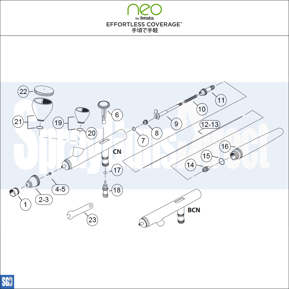 Iwata NEO CN / BCN Gravity Dual-Action Airbrush Parts Breakdown