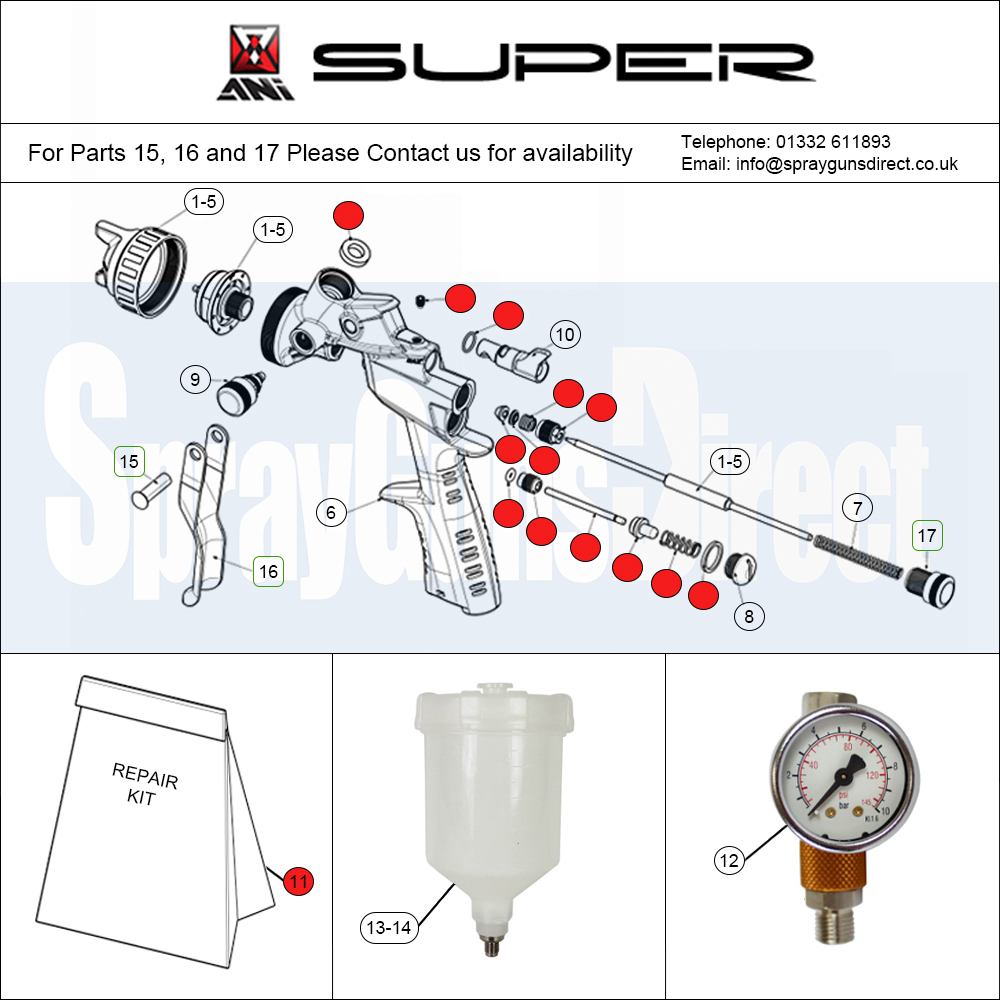 ANi F1/N Super Spray Gun Spare Parts Breakdown