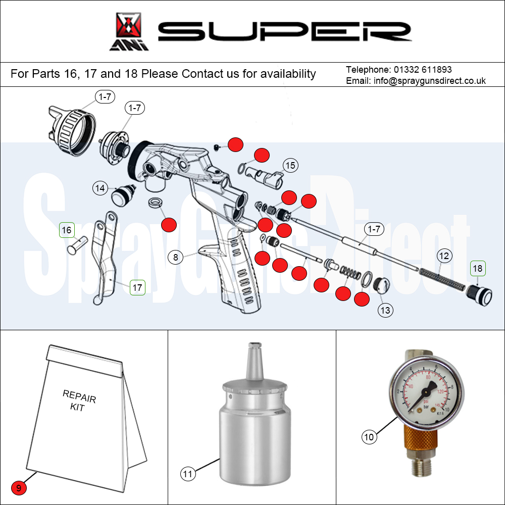 ANi F1/N Super Suction Spray Gun Spare Parts Breakdown