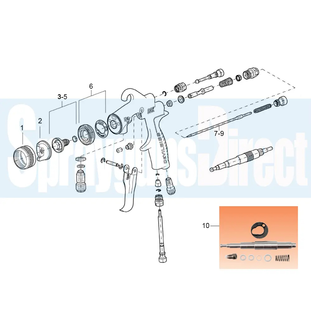 DeVilbiss FLG5 Pressure Feed Spray Gun Spares and Parts Breakdown