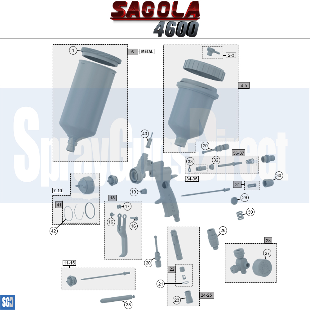 Sagola 4600 Spray Gun Spare Parts Breakdown