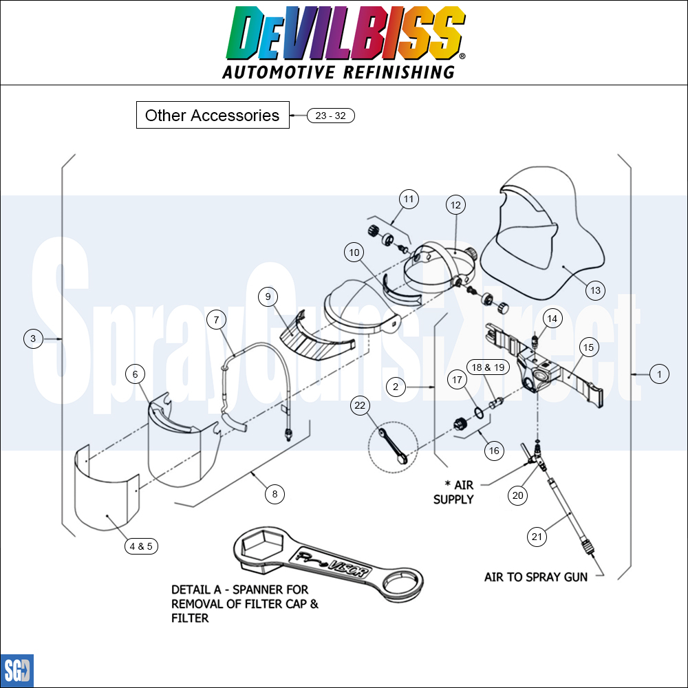 DeVilbiss PROV 650 Airfed Mask Spares and Parts Breakdown