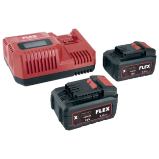 FLEX P-Set 55 R/BS 2x 18V 5AH Battery & Fast Charge Bundle (532742)