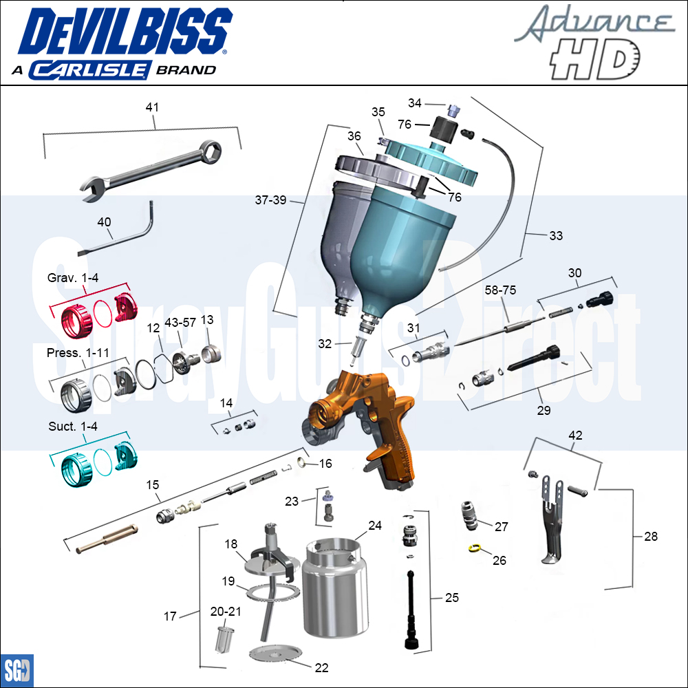DeVilbiss Advanced HD Spray Gun Spare Parts Breakdown