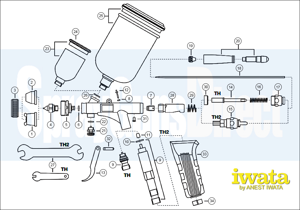 Iwata Vault HP-TH2 Trigger Airbrush Spares and Parts Breakdown