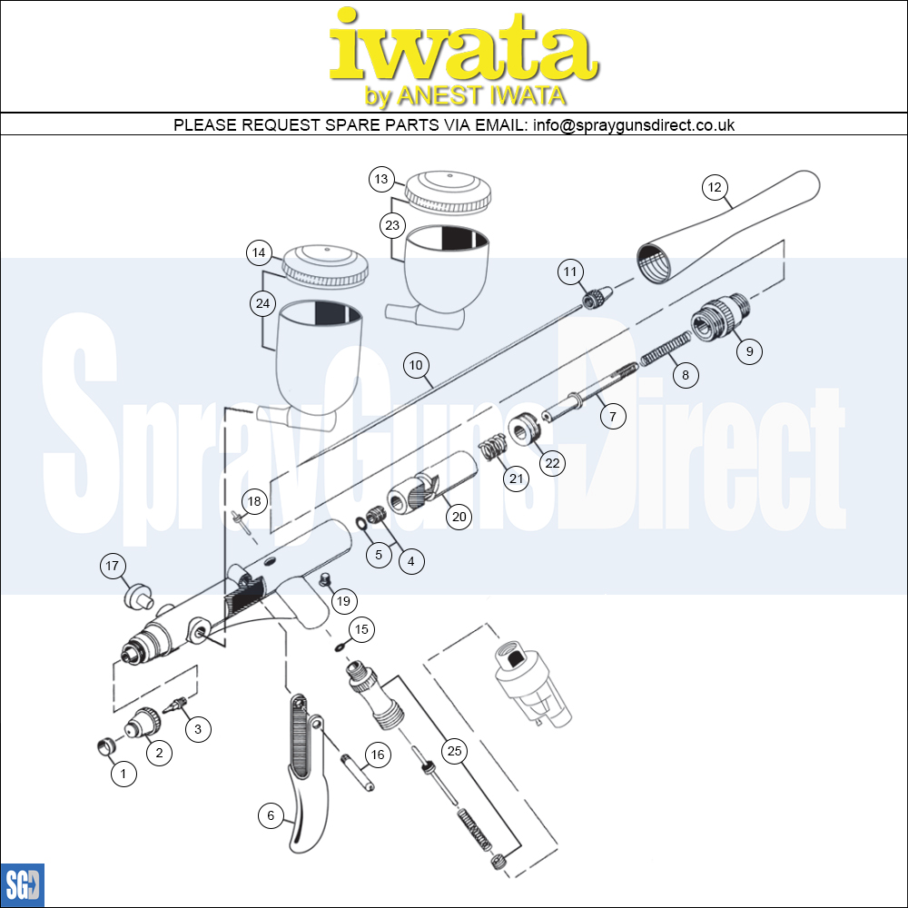 Iwata Revolution HP-TR2 Gravity Airbrush (IW-RV-TR2) Spares and Parts Breakdown