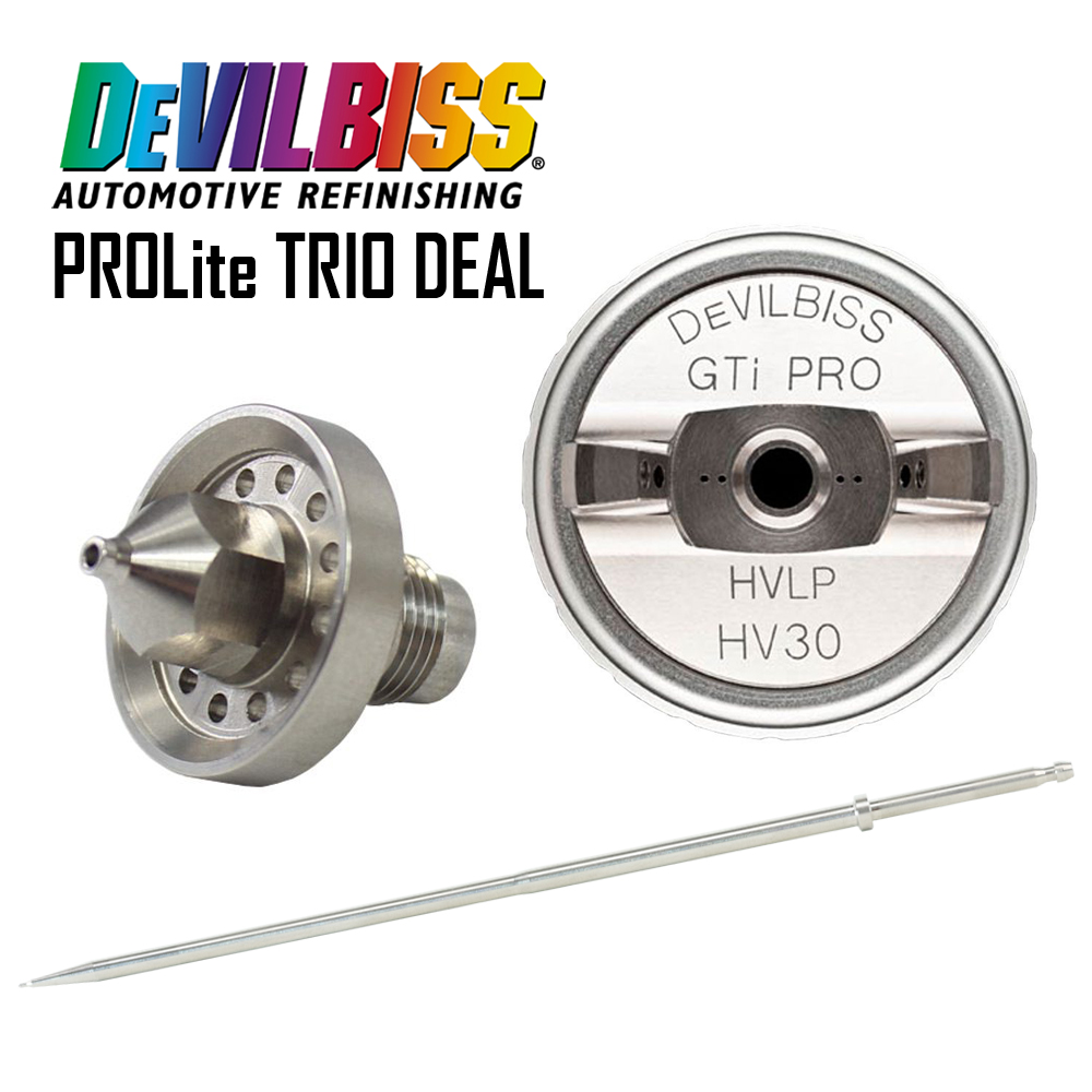 DeVilbiss PROLite Suction Trio Deal - HV30 Air Cap with 1.8mm HVLP Fluid Nozzle and Needle Setup