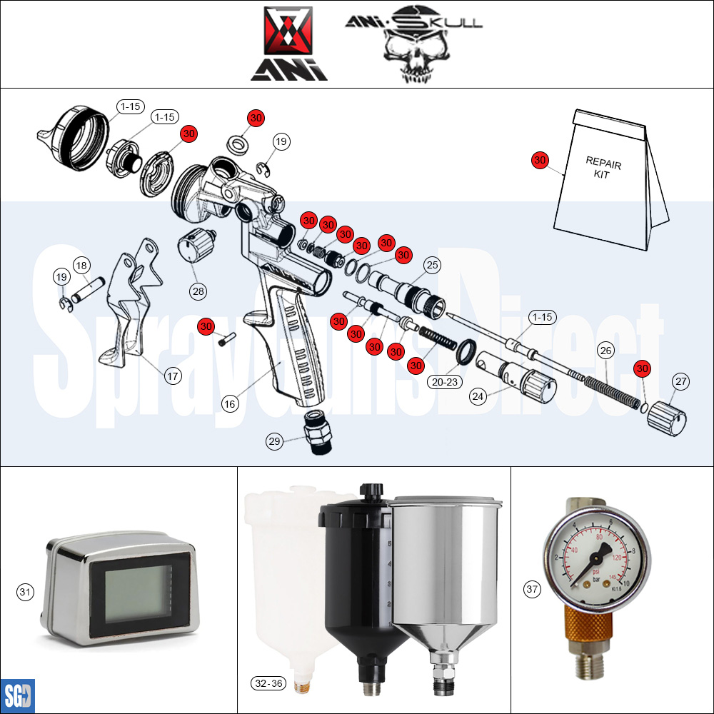 ANi SKULL Spray Gun Parts - Spray Guns Direct