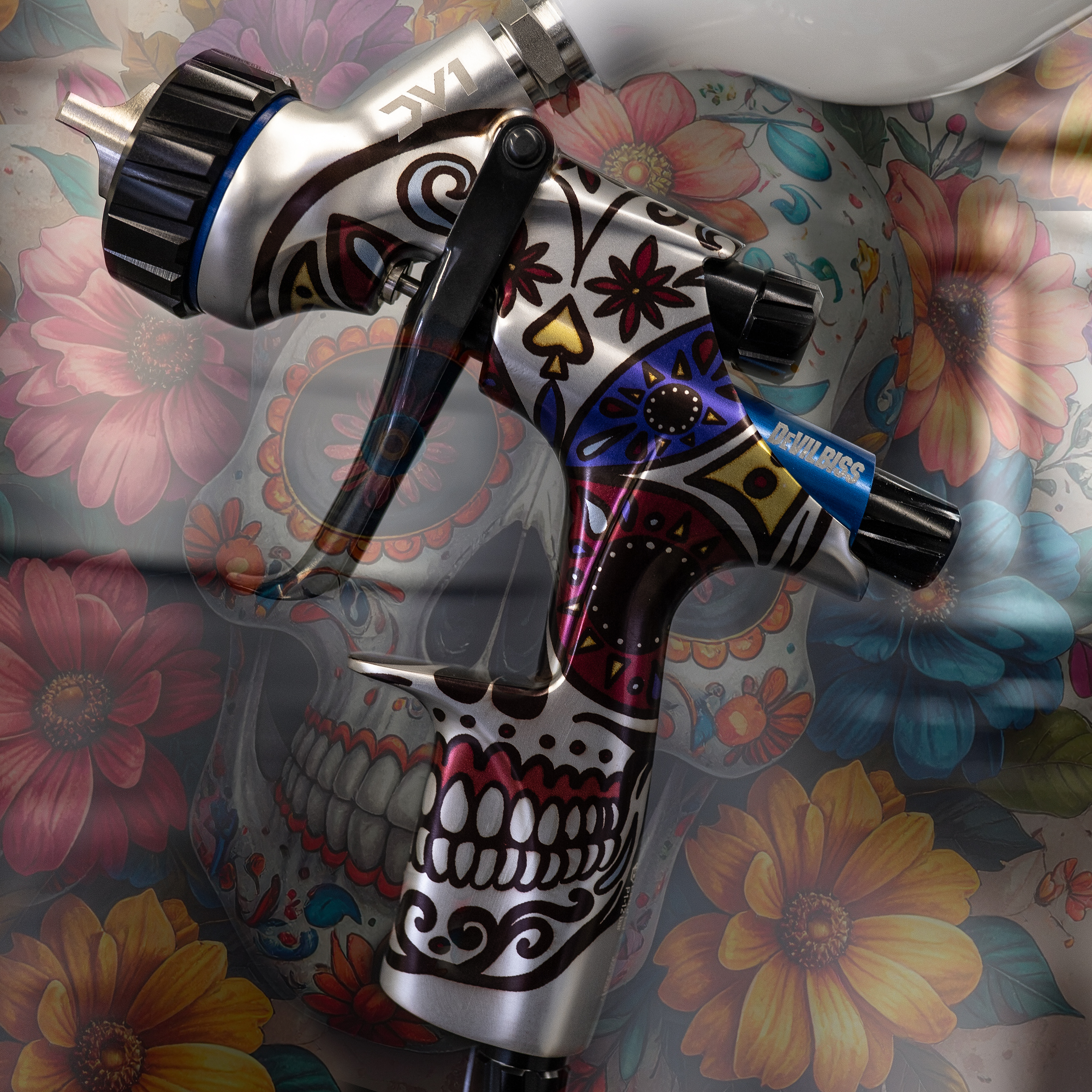 DeVilbiss DV1 Calavera Sugar Skull Limited Edition Spray Gun, Day of the Dead - Spray Guns Direct