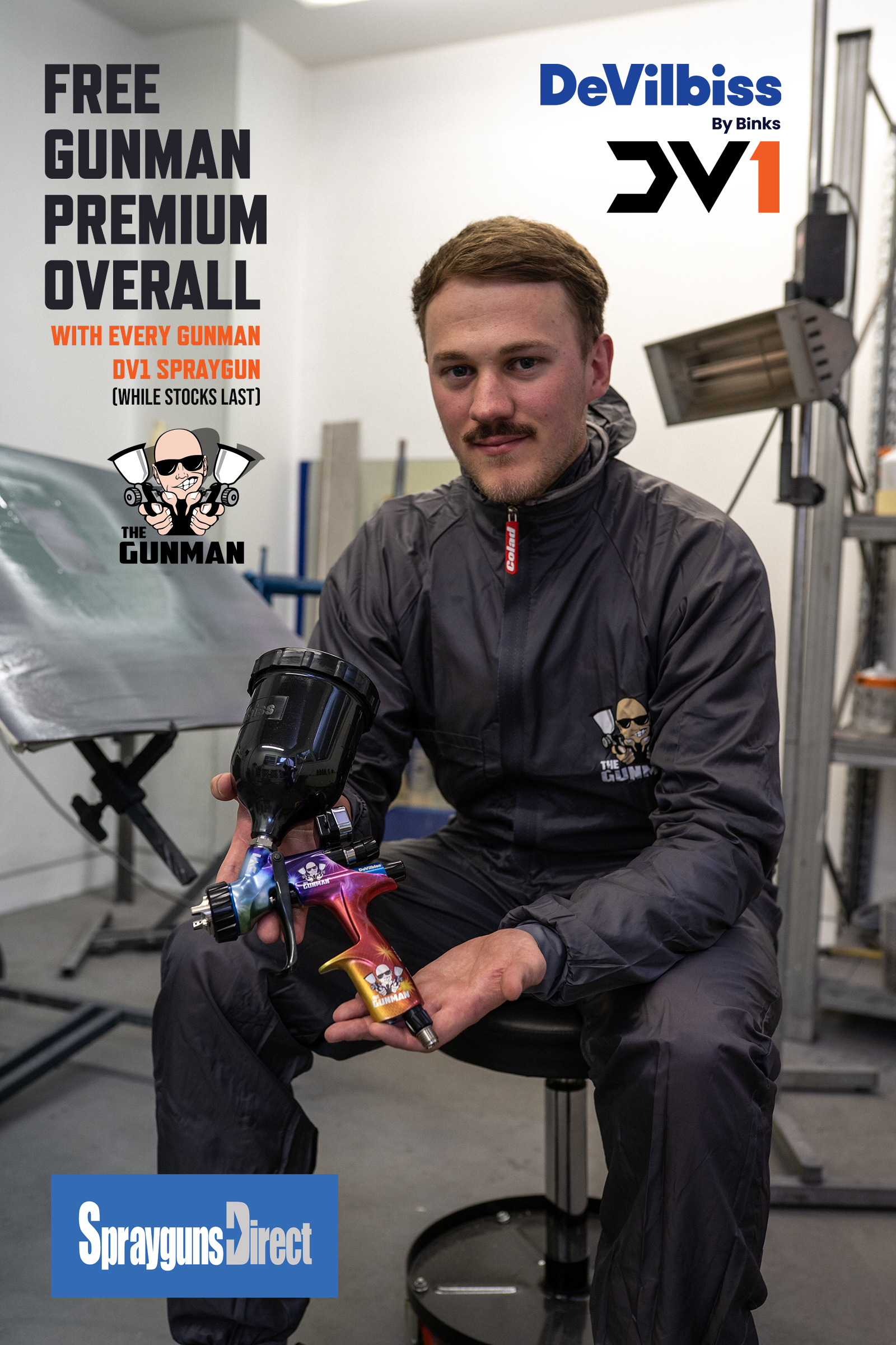 DeVilbiss DV1 Spray Gun Gunman clear & base digital & non-digital with free premium overalls