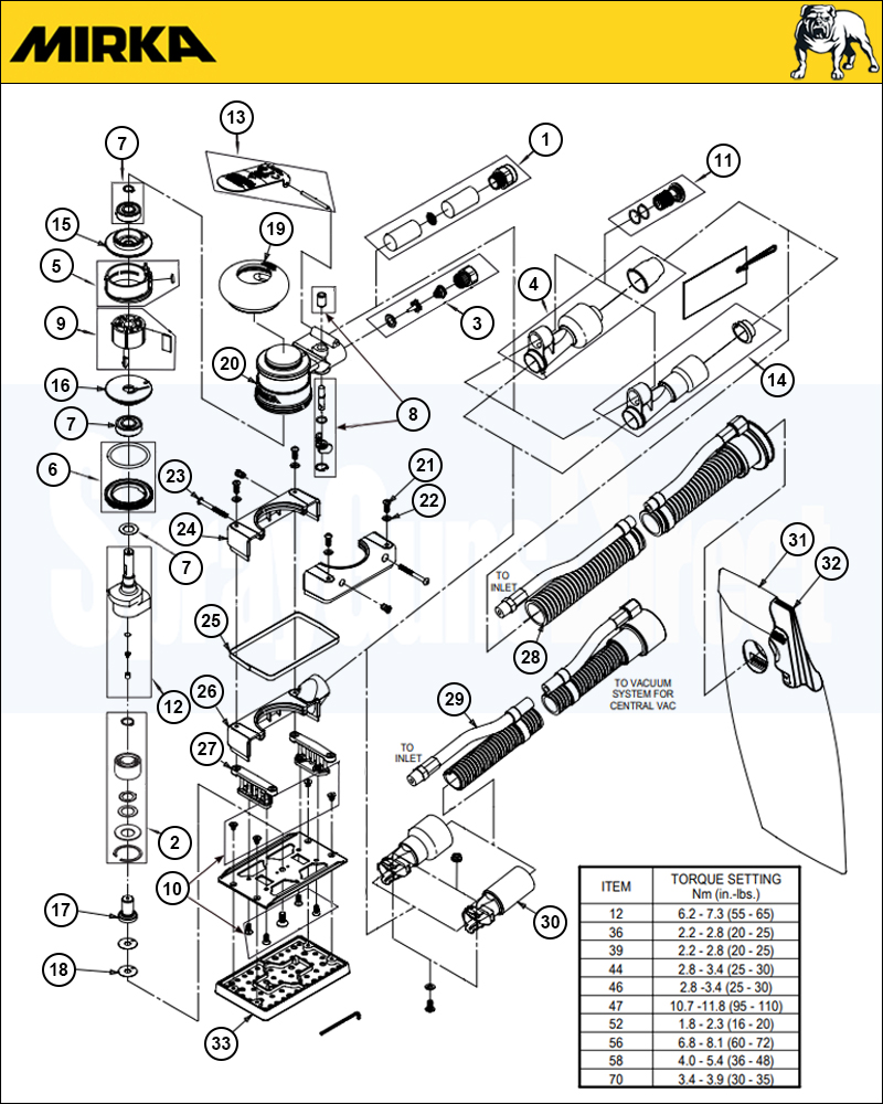 Mirka OS 353CV 81x133mm 3.0mm Air Orbital Sander (8991800111) Spare Parts Breakdown