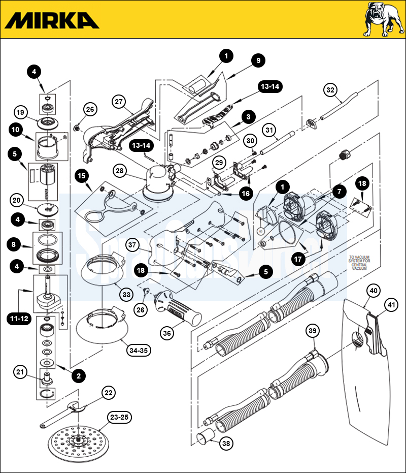 Mirka ROS2-610CV 150mm 10mm 2 Handed Air Orbital Sander (8994610111) Spare Parts Breakdown