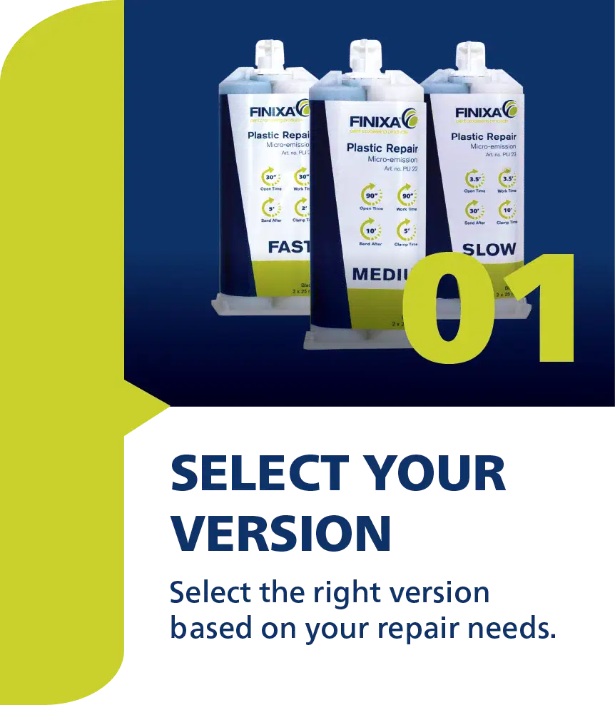 Finixa 2K Plastic Repair - High-quality, black, polyurethane repair glue without diisocyanates. Choice of Fast, Medium or Slow.