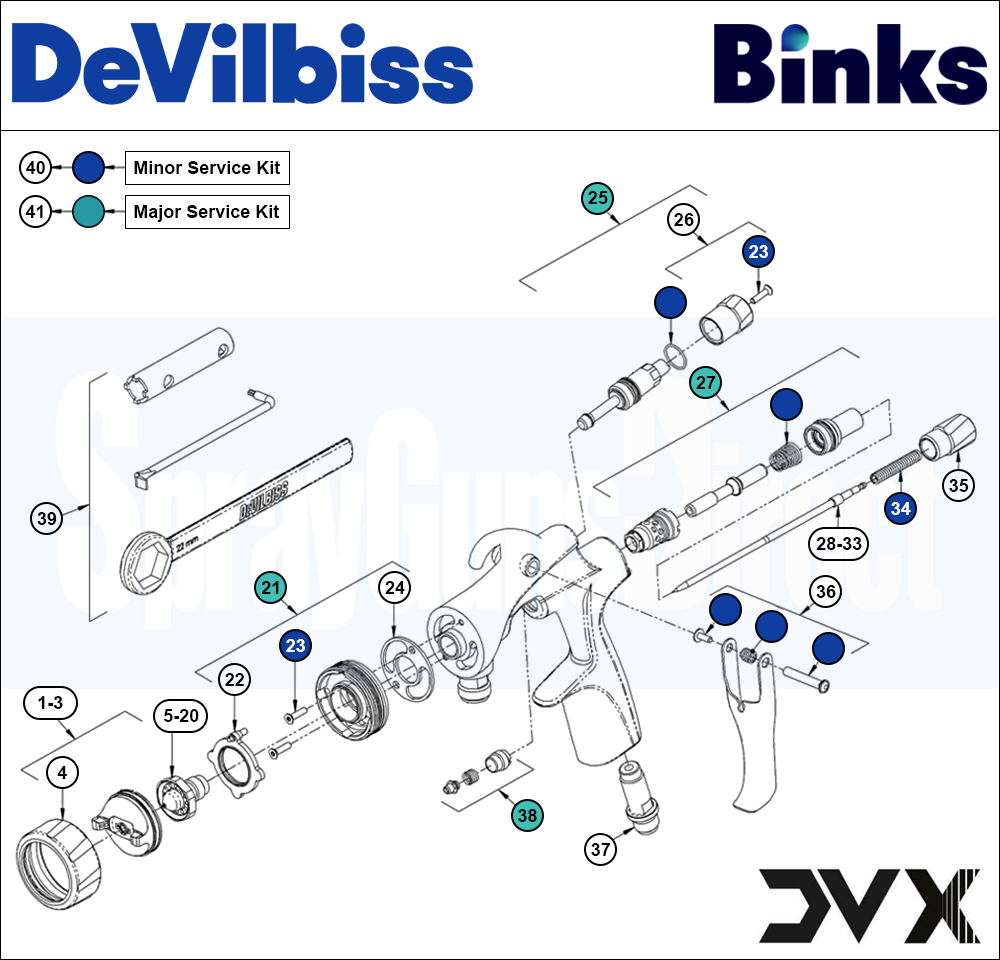 DeVilbiss DVX Pressure Spray Gun Spare Parts Breakdown