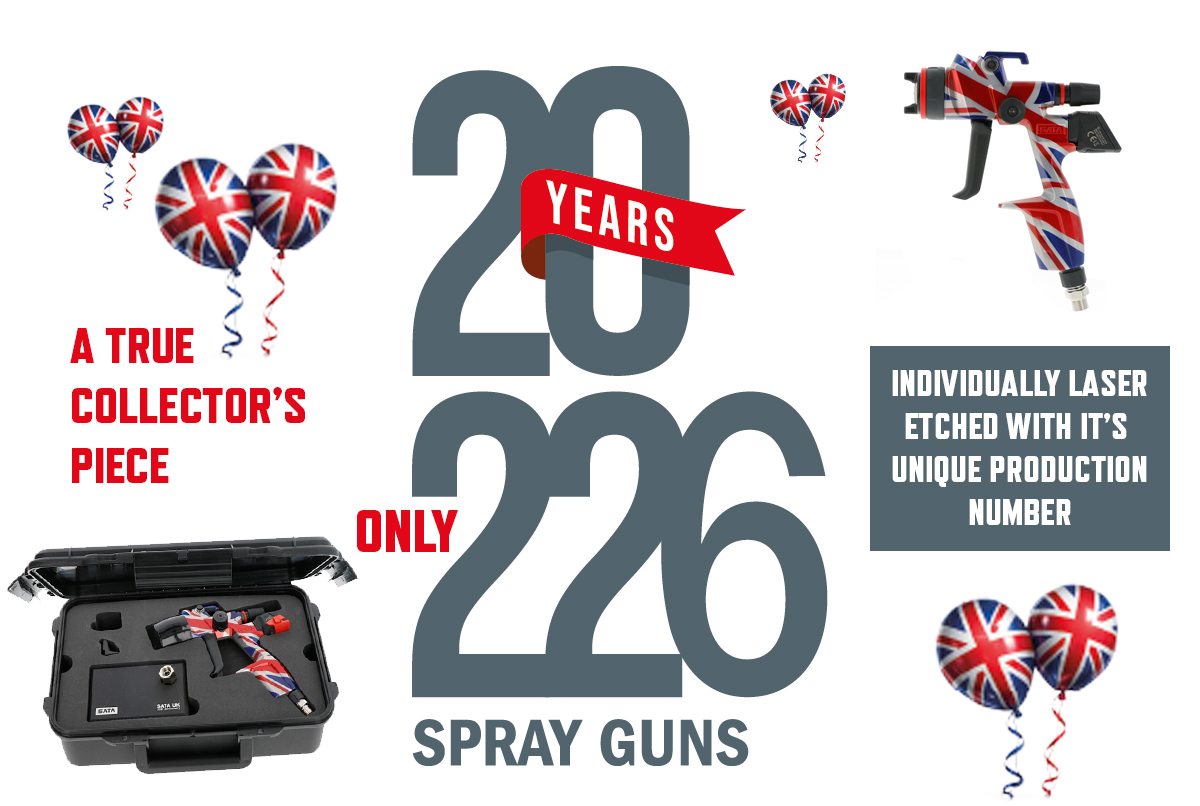 jet X SATA spray gun union jack 20 years edition - spraygunsdirect