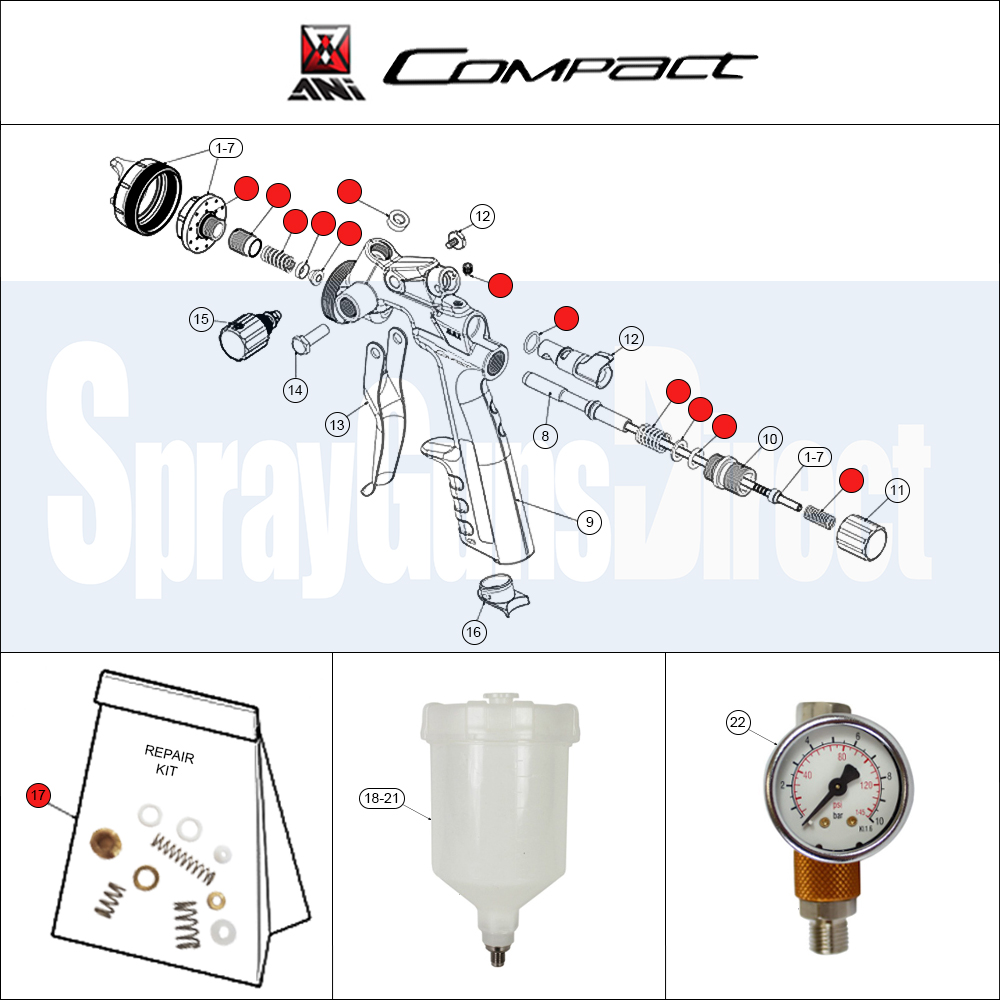 ANi HPS Compact Spray Gun Spare Parts List and Parts Breakdown